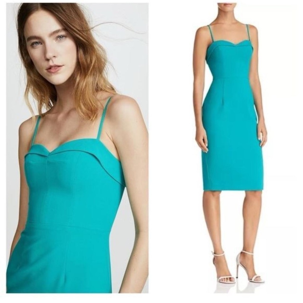 Black Halo Clover Sheath Cocktail Dress in Teal Aqua Green Size 14